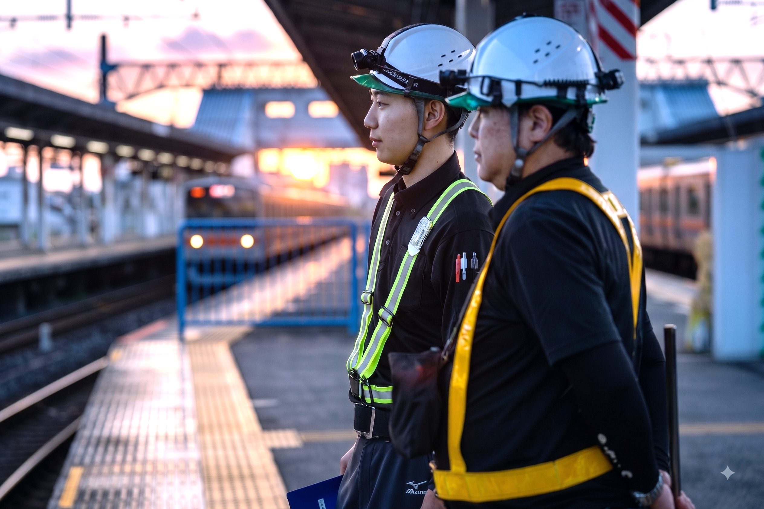 駅ホームで作業する社員