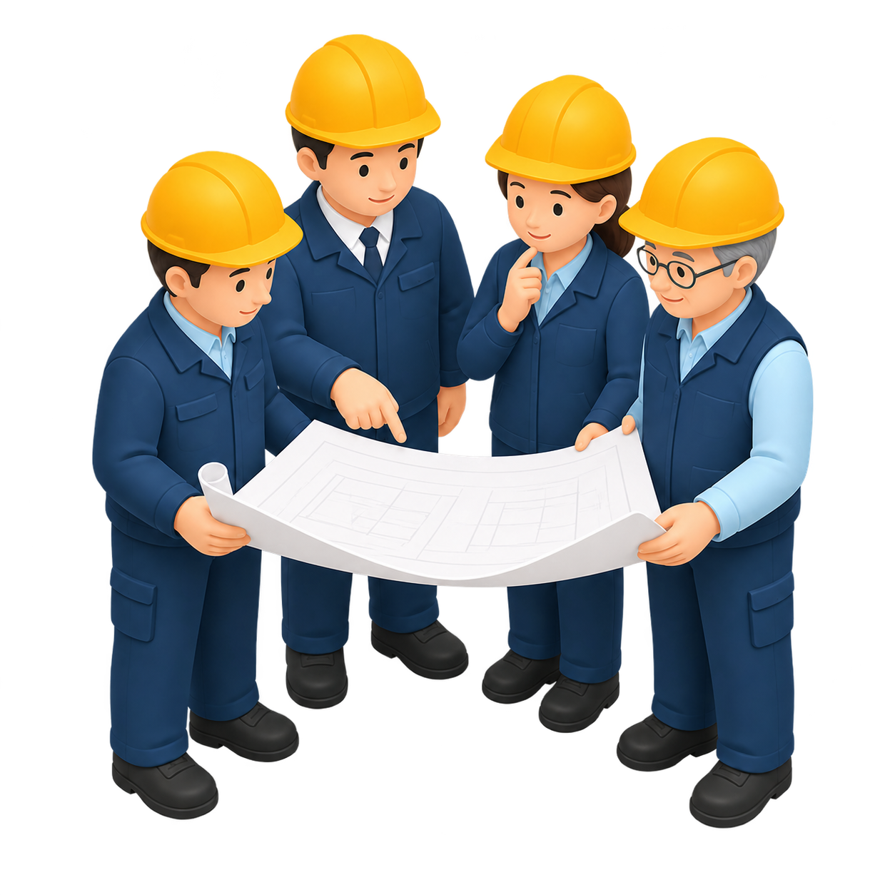 世代の異なる施工管理チームのイラスト