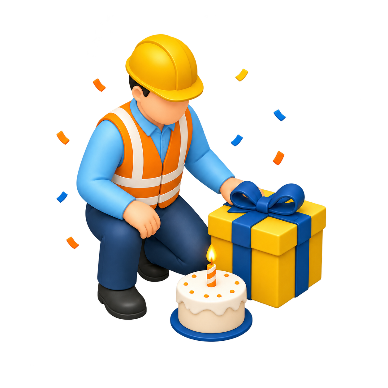 誕生日を祝う建設スタッフとプレゼントのイラスト