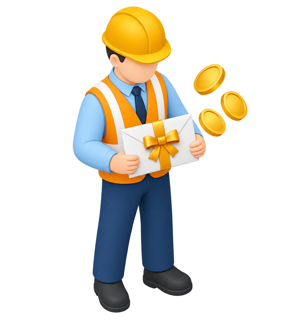 賞与を表す建設スタッフと封筒のイラスト